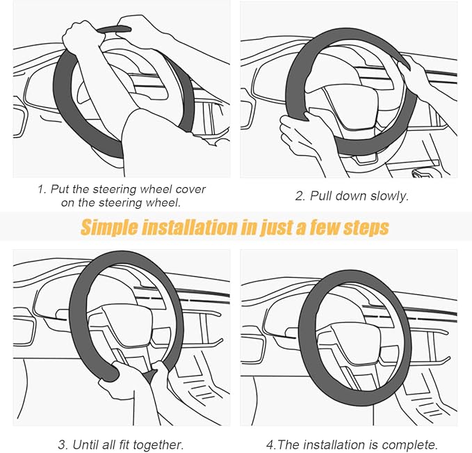 Leather Steering Wheel Cover, Soft Breathable Anti Slip, Universal Fit 15 Inch Car, Truck, SUV (Black/Red)