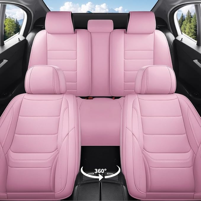 Car Seat Covers Full Set Custom Fit for Chevrolet/Chevy Equinox 2005-2026 - Premium Leather with Lumbar Support, Breathable, Anti-Slip & Excellent Seating Experience (Pink, Full Set)