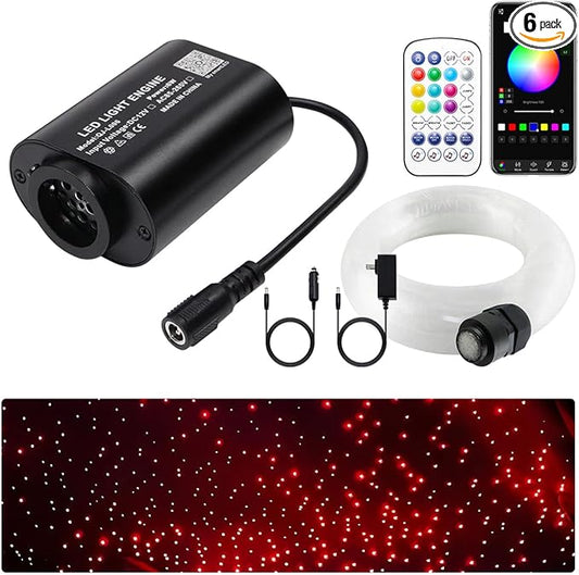 Small Size 6W RGBW APP Twinkle Shooting Star Fiber Optic Lights, Music Activated 150pcs*0.03in(6.5ft/2m) Optical Fiber Star Ceiling Light Kit for Car Starlight Headliner/Home