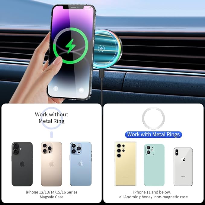 Car Magnetic Phone Mount for Hyundai Tucson 2025 2026 and Hyundai Santa Cruz 2025 2026 Auto Interior Accessories Best Cellphone Holder Fast 15W Wireless Charger Cell Phones Charging GPS Screen Stand