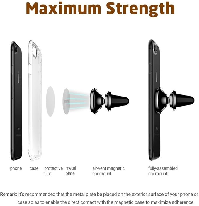 eTECH Magnetic Phone Car Mount Holder, Magnetic Mount Universal Air Vent for iPhone X / 8 Plus / 7 / 6S / 5S, Galaxy S5 / S6 / S7 / S8 / S9, Google Pixel, LG, & Other Smartphones (2Pack Black)