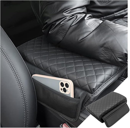 zipelo Car Armrest Cushion, Carbon Fiber Leather Auto Center Console Pad, Memory Foam Armrest Box with Storage Bag, Hand Rest Pillow with Organizer Pockets, Universal Fit for Most Vehicles (Black)