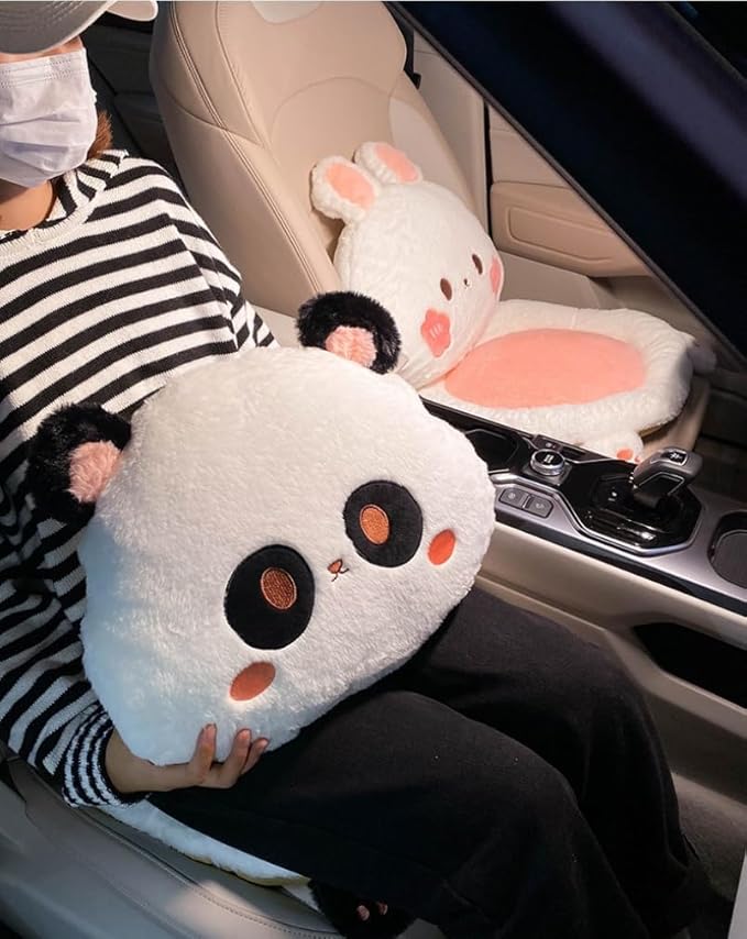 Cartoon Car Seat Cushion Lumbar Support Pillow and Neck Pillow, Cute Car Seat Pillow Headrest Pillow Back Support for Driving Fatigue Relief,for Office Chair Truck SUV (Rabbit Headrest)