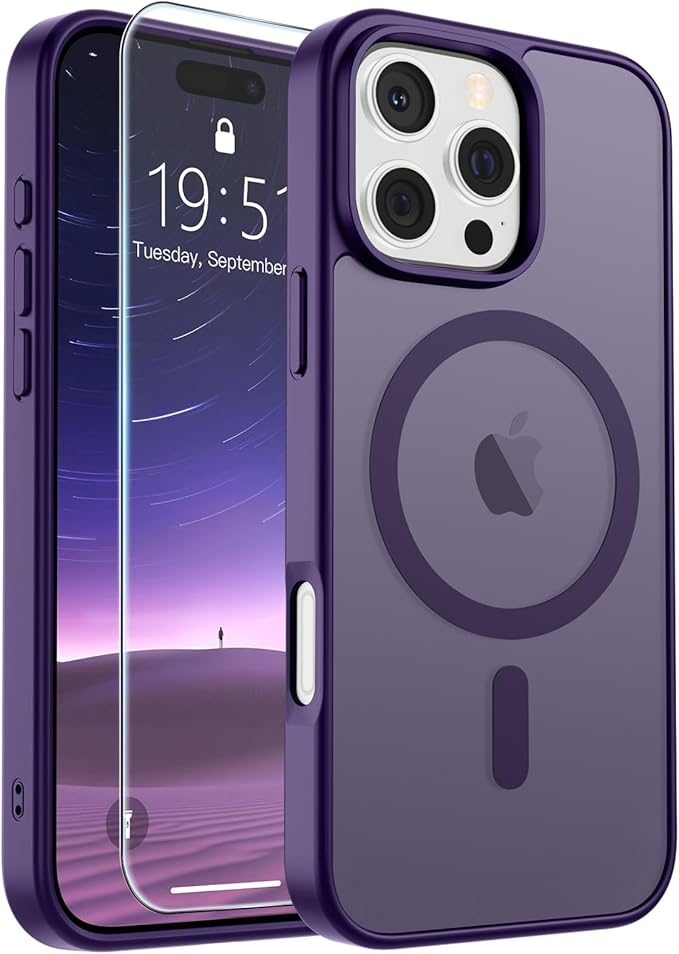 SUPFINE Magnetic for iPhone 16 Pro Max Case(Compatible with MagSafe)(Military Grade Drop Protection) Slim Translucent Matte Shockproof with Anti-Fingerprint Phone Case,Dark Purple