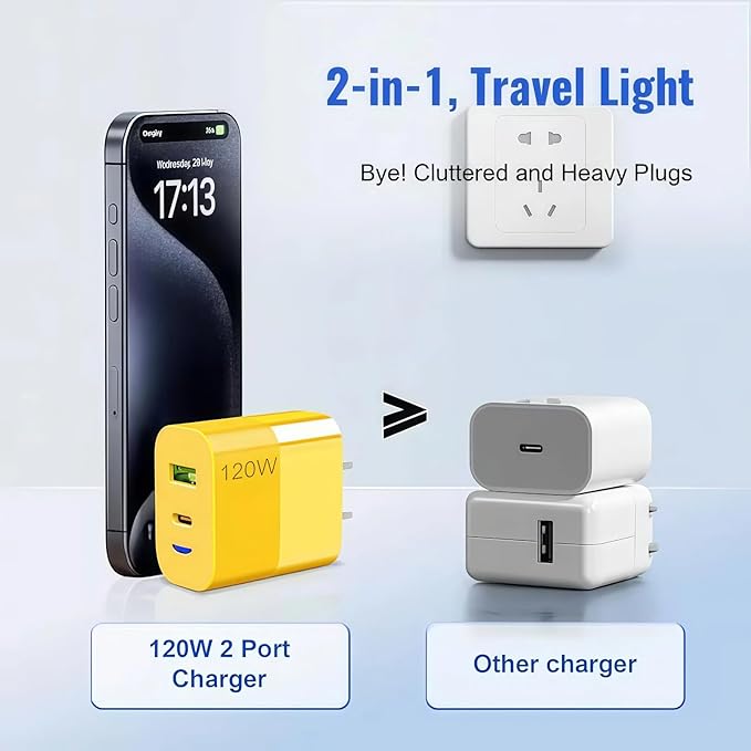 2026 New 120w Type C/USB A Dual Ports Adapter, C Chargers Fast Charging 10 Foot, Fast Phone Charger, Mechanical Style Multi-Function Cable, for Gaming Office Travel (2pcs)