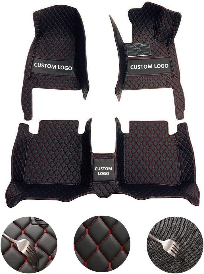 Custom All-Weather Protection Leather Car Floor Mats for Cars Sedan SUV Sports Car Waterproof Floor Mat (3D Black red)