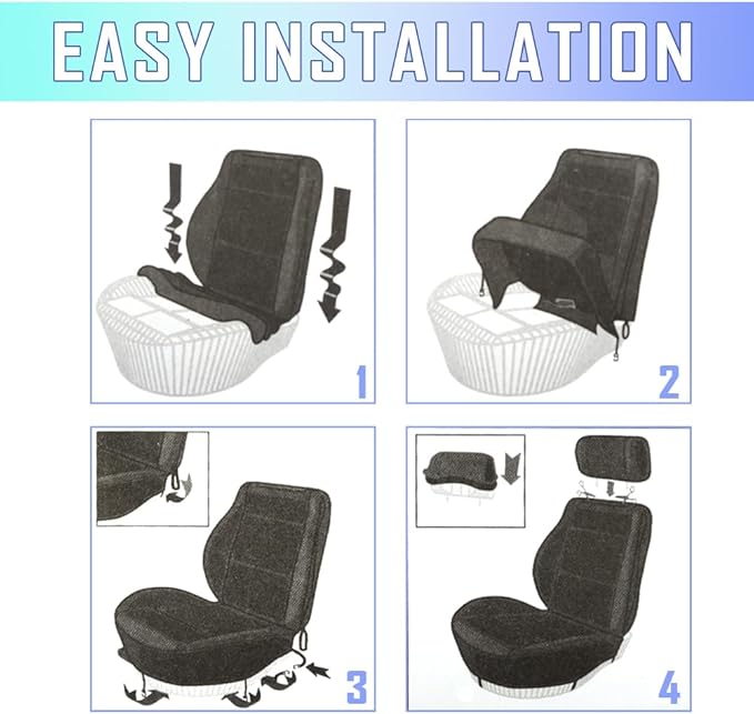 4PCS Cooling Car Seat Covers,Breathable Front Seat Covers with Mesh Construction and Foam Padding,Car Seat Protector to Reduce Back Sweating,Universal Car Interior for Car SUV (Black)