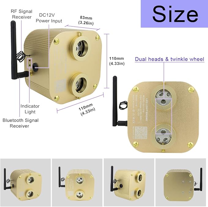 AKEPO Fiber Optic Star Ceiling Light Kit 20W Dual-Head RGBW Twinkle+APP+Sound Activated 830pcs of 13.1ft/4m Mixed Fiber Optic Strands for Car Headliner Star/Room
