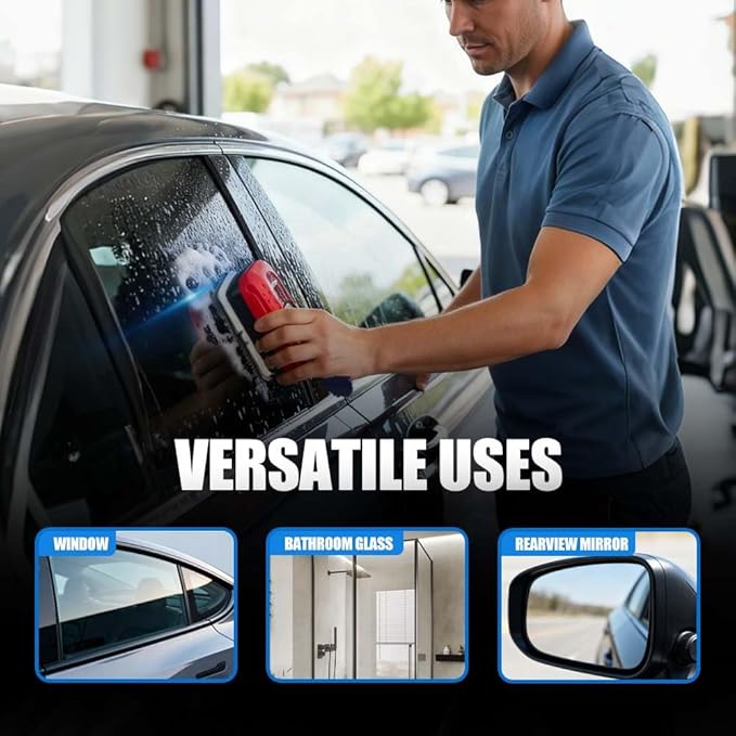 Automotive Oil Film Cleaning Brush, 2025 Upgraded Car Windshield Glass Cleaner for Car Windows, Glass Oil Film Remover Cleaning Board, Anti-Rain Fog, Improves Clarity (1 Set)