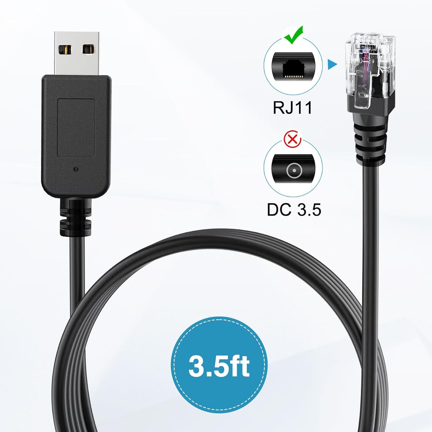 Radar Detector Cable, USB to RJ11 Plug,Replacement Radar Detectors Power Cable for Escort MAX 360 Unide R1 R3 R4 DFR8 DFR9 Passport 9500i Radenso XP Beltronics STI Radar Detector(RJ11-6.56ft)