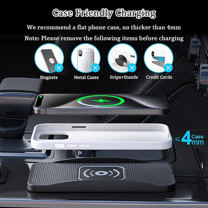 Wireless Car Charger Pad for Toyota RAV4 Prime 2021-2024, Type-C/USB 20W Car Wireless Charger Non-Slip Phone Charging Pad Car Accessories,A 30cm Cable Type-C Plug