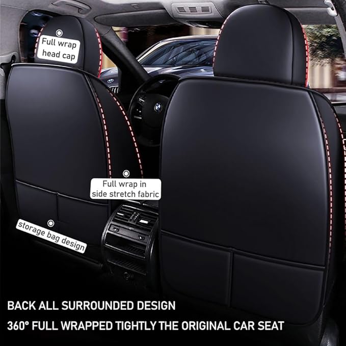 for Toyota CHR Seat Covers 2018-2026, Full Coverage Customized Car Seat Covers, Premium Leather Waterproof Stain-Resistant Easy to Install (Luxury 2 Seats, Black&Red)