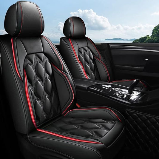 AOMSAZTO Car Seat Covers Full Set Fit for Kia Optima 2002-2020 Waterproof Faux Leather Car Seat Cushions Automotive 5 Seat Covers Set（Black&Redline）