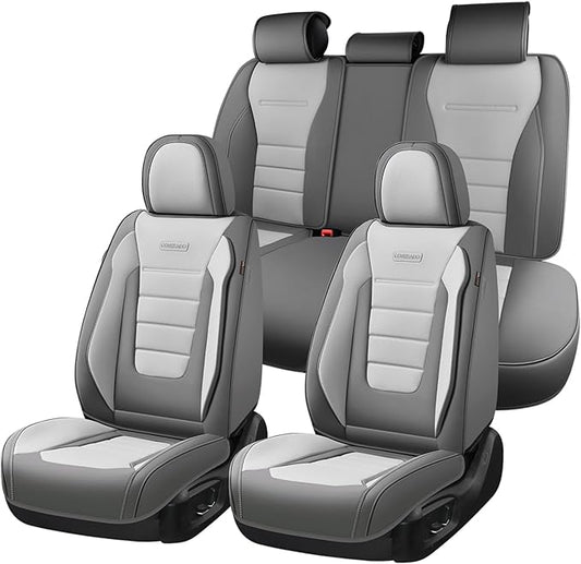 Coverado Car Seat Covers Full Set, Nappa Leather Seat Covers for Cars, Car Seat Protector Car Seat Cushion, Front and Back Seat Protectors Cushions Universal Fit for Most Cars (Gray&Light Gray)