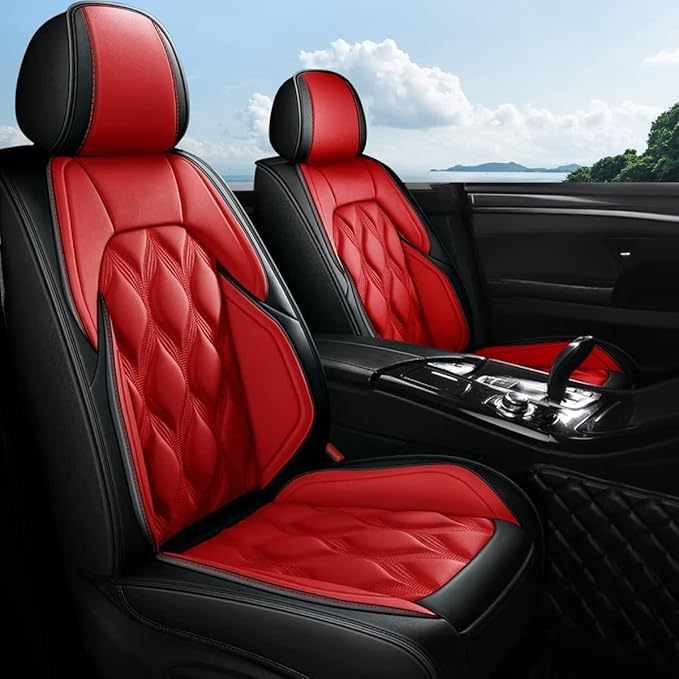 AOMSAZTO Car Seat Covers Full Set Fit for Chevy/Chevrolet Tahoe 2011-2026 Waterproof Faux Leather Car Seat Cushions Automotive 5 Seat Covers Set（Black&Red）