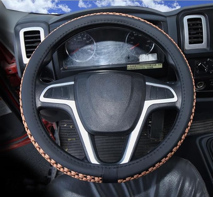 Size 16-20 Inch Ice Silk Ventilation Multi-Style Comfy Grip Steering Wheel Cover for Truck, Bus, Big Rig Trucker,SUV， Anti-Slip Design 16-20 Inch (Brown, 17)