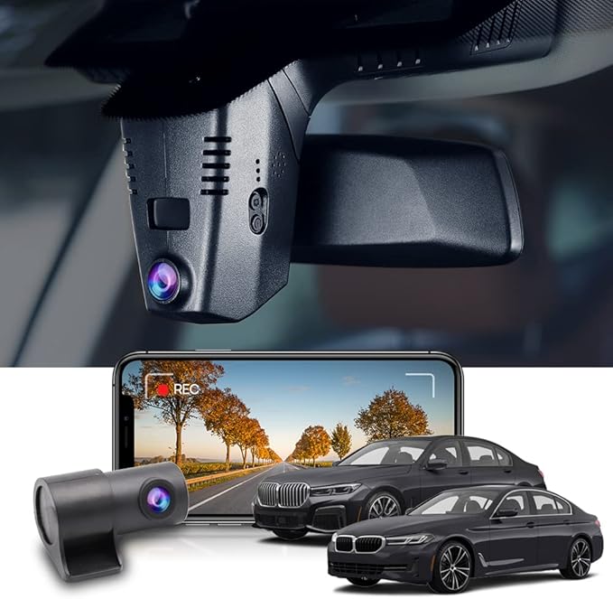 Fitcamx 2K Front and Rear Dash Cam Suitable for BMW 5 7 Series 2018-2023 530i 540i M550i 740i 750i M760i G30/G11, OEM Look, Dual 1440P+1080P HD Video, Loop Recording, WiFi & APP, G-Sensor, 64GB Card