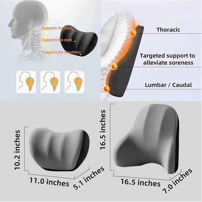 Car Headrest Lumbar Support Cushion for Toyota RAV4 5.Generation RAV4 Hybrid PHEV/RAV4 Prime 2018-2022, Ergonomic Seat Headrest Cushion for Neck Back Pain Relief Memory Foam Breathable Removable Cover