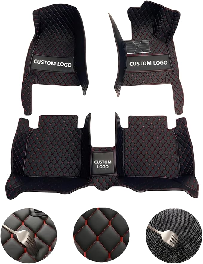 Customize Car Floor Mats for 99% Sedan SUV Sports Car All Weather Leather Full Coverage Waterproof Non-Slip Vehicle Lining Pads (All Black)