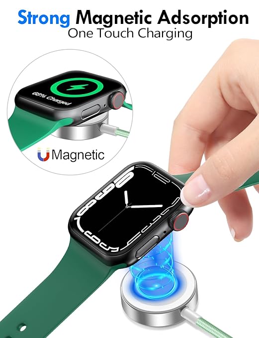 1Pack Multi Charging Cable Cord for Travel Essentials,Apple Watch Charger,iPhone Charger,[3-in-2] Type C/Lightning Cable Portable Designed for iWatch,iPhone 17-8,Galaxy S25-21,AirPods,iPad-4FT Green