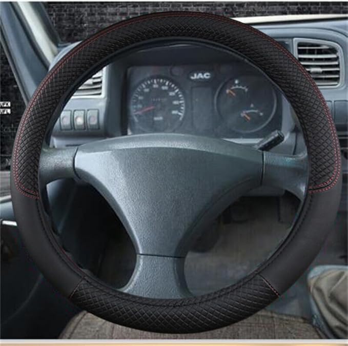 Car Semi Truck Van Leather Steering Wheel Cover Fits 14 15 16 17 18 19 Inch Maximum Grip Non Slip Durable Universal Fit for Most Vehicles (38cm/15in,Black)