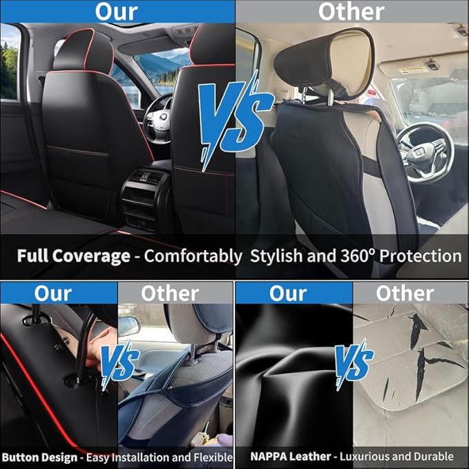 Car Seat Covers Full Set Custom Fit for Ford Edge 2007-2025 2026-Luxury Leather with Lumbar Support, Breathable, Waterproof, Anti-Slip, Durable, Easy to Install (Black&Red,Full Set)