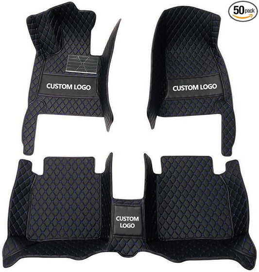 Custom Floor Mats for Cars，Luxury Full Coverage All Weather Car Floor Mats，Leather Car Mat Set ， Floor Mats for 99% of Cars, Trucks & SUVs (Black Blue)