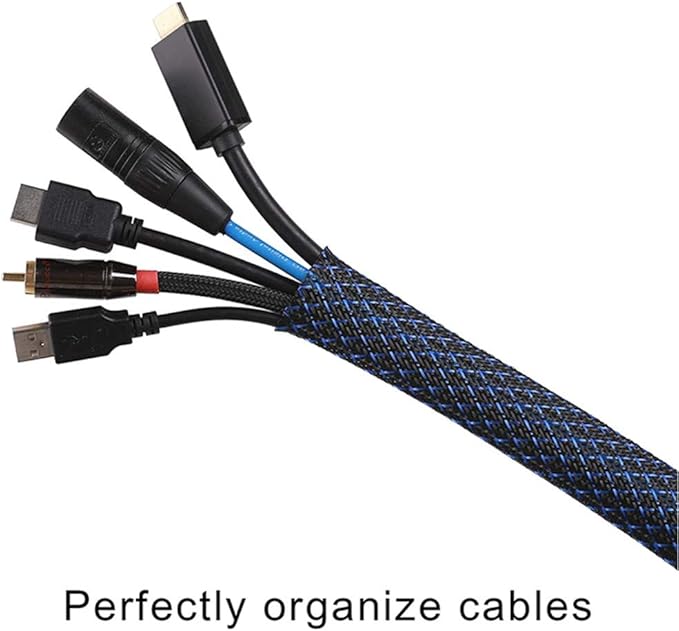 25ft - 1/2 Inch Cable Management Sleeve Protector,Wire Loom PET Expandable Wire Sleeving for Office TV Computer Home Theater Engine Bay Cord Organizer,Protect Cables from Pet Cat Dog Chewing,BlackBlue