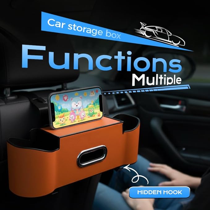 3-in-1 Car Backseat Organizer, 2026 New Multifunctional Back Seat Car Organizer with Cup Holder, Tissue Box, Trash Bin & Hooks for Hold Phones, Snacks, Drinks, Handbags (1, Red)