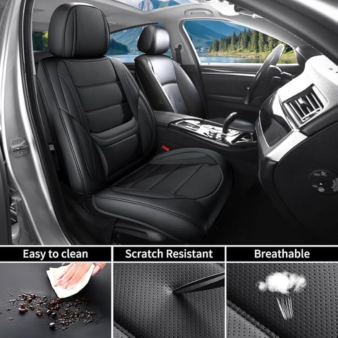Car Seat Covers Full Set Custom Fit for Ford Bronco 4-Door/Bronco Sport 2021-2025 - Premium Leather with Lumbar Support, Breathable, Anti-Slip & Excellent Seating Experience (Black, Full Set)
