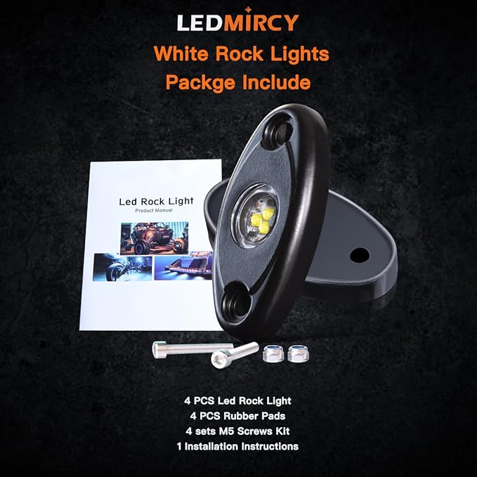 LEDMIRCY R1 Pure White LED Rock Lights 4PCS for Off Road Truck Auto Car Boat ATV SUV Waterproof High Power Neon Trail Lights Underglow Light Interior Exterior Shockproof(4PCS White)