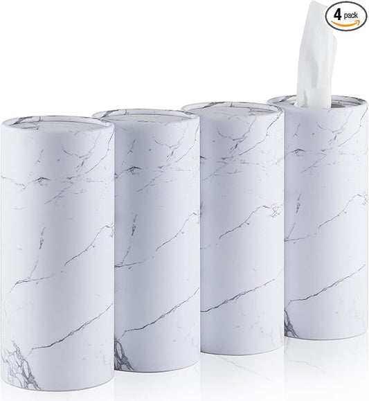 SINGARO Car Tissue Holder, 4 Pack Car Cup Holder Facial Tissues with Travel Tissue Bag, Quick and Convenient Flower Combination Car Tissue Box(4 Canisters/200 Tissues) White