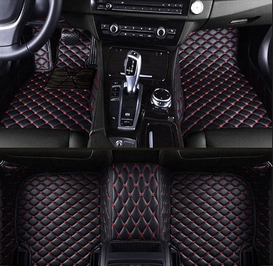 Custom Making Car Floor Mats Protection Pads for 99% Sedan/Coupe/Hatchback/SUV/Pickup Men Women Car Floor Mats Coverage Pads Anti-Slip Leather Floor Lining (Black Red)