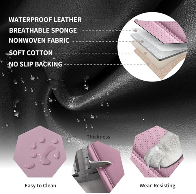 Car Seat Covers Full Set Custom Fit for Mercury Mariner 2005-2011 - Premium Leather with Lumbar Support, Breathable, Anti-Slip & Excellent Seating Experience (Pink, Full Set)