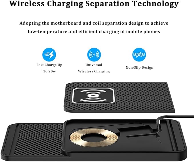 Wireless Charging Pad for Car for Kia Sportage 2000-2002 2005-2026, 20W Fast Wireless Car Charger Pad Type-C/USB Non-Slip Phone Charging Mat,B 30cm Cable USB Plug