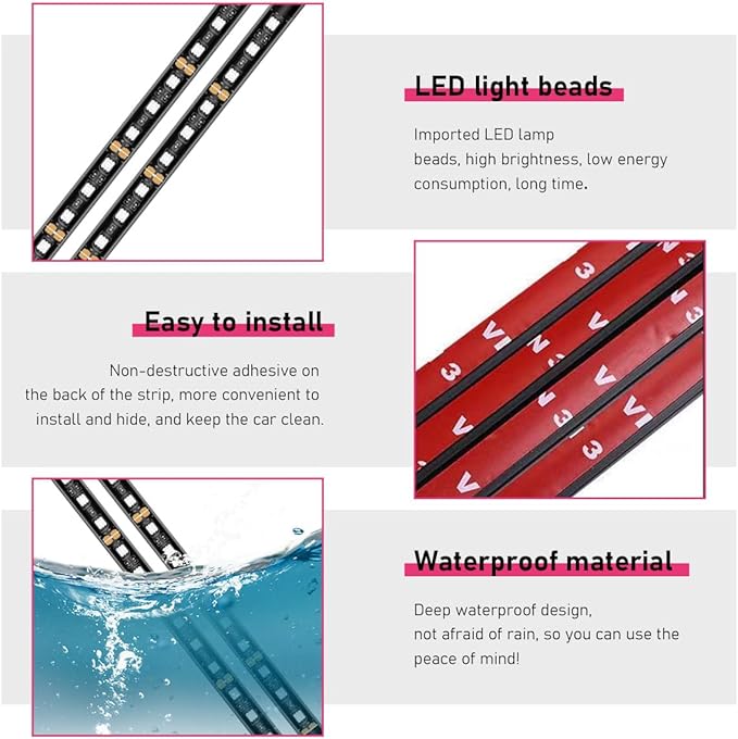 Car LED Strip Light, 24 LEDs RGB Neon Interior Atmosphere Lights, 12V Under Dash Ambient Night Light, Cigarette Lighter Auto Interior Decorative Lamp, Car Accessories (Blue)