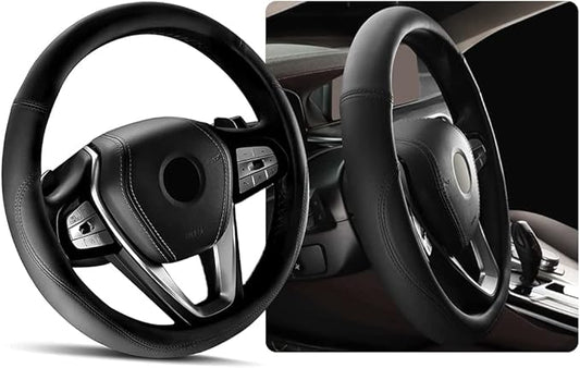 Ziciner Steering Wheel Cover, Soft Leather Premium Durable Elastic Auto Wheel Cover Protector, Stretch Breathable Anti-Slip Lining, Universal 14.5-15 inch Car Interior Accessories (Black)