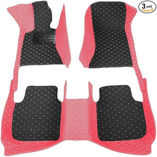 KaiLaiCarCustom Automotive Car Floor Mats for 99.99% Sedan SUV Sports Car Men Women Protection Full Coverage Pads Anti-Slip Leather Floor Lining (Pink + Black Beige, C- Diamond Double Spelling)