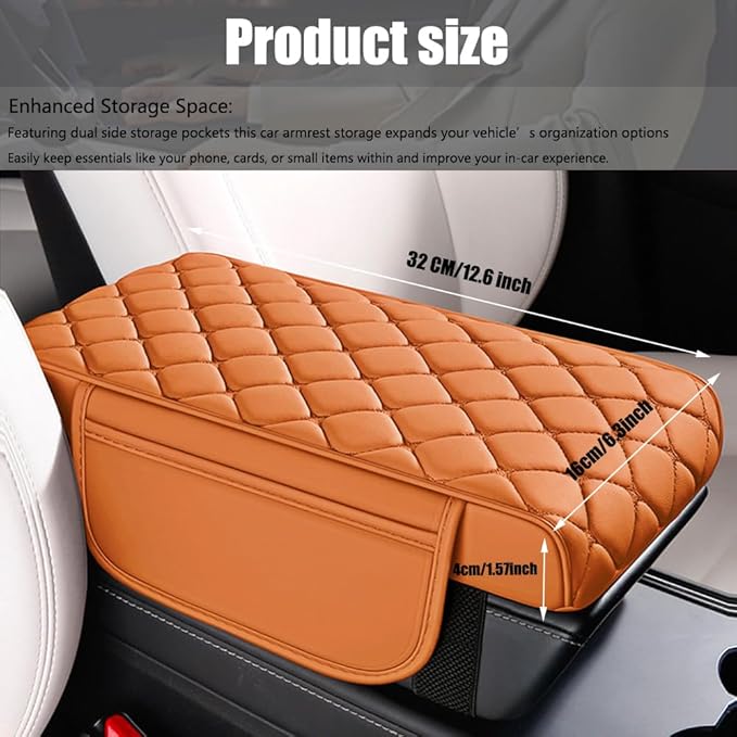 Universal Memory Cotton Car Armrest Box Pad, 2026 New Leather Car Armrest Box Pad with 2 Storage Bags, Auto Armrest Seat Box Cover, Center Console Cover Cushion for SUV, Car, Truck (Black)