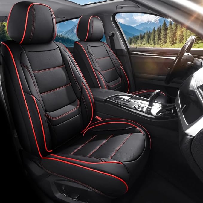 Car Seat Covers Full Set Fit for Buick Encore GX 2012-2026, Premium Faux Leather Waterproof Car Seat Protectors with Lumbar Support, Breathable Anti-Slip Easy to Install(Black&Red,Full Set)