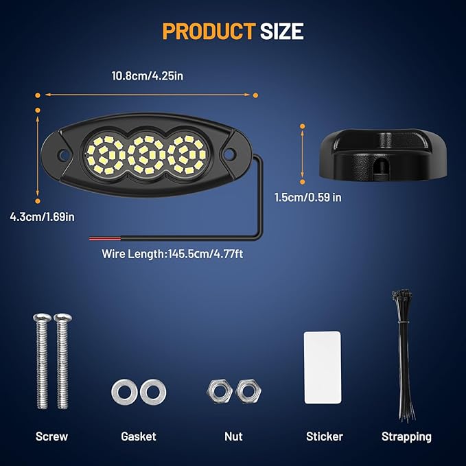 16 Pods White Rock Lights, 36 LEDs 6500K Ultra Bright IP68 Waterproof Underbody Lights for Car Truck Pickup Boat RV RZR ATV with 32.8ft Extension Wire