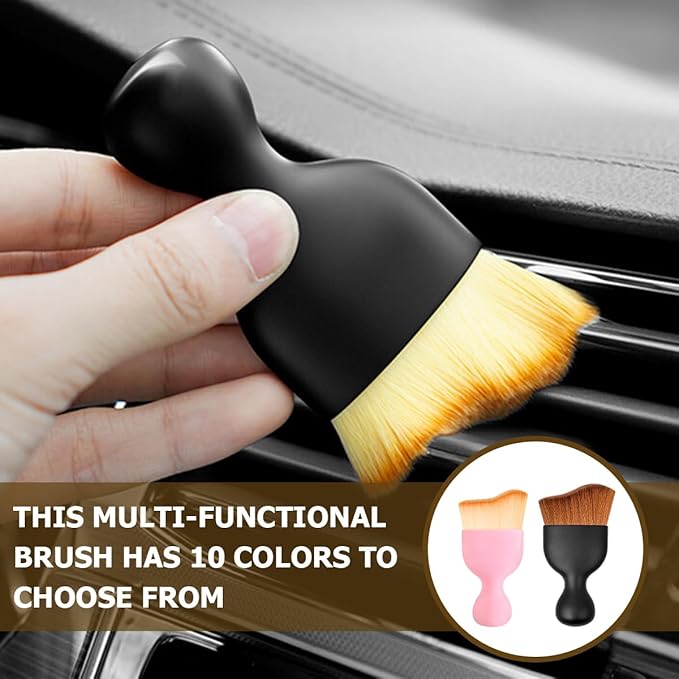 Blilo 2PCS Car Interior Detailing Brush with Dust Cover, Auto Soft Hair Cleaning Brushes, Scratch Free Curved Dirt Collectors, for Vehicle Dashboard Air Conditioner Vents Leather(Pink/White)