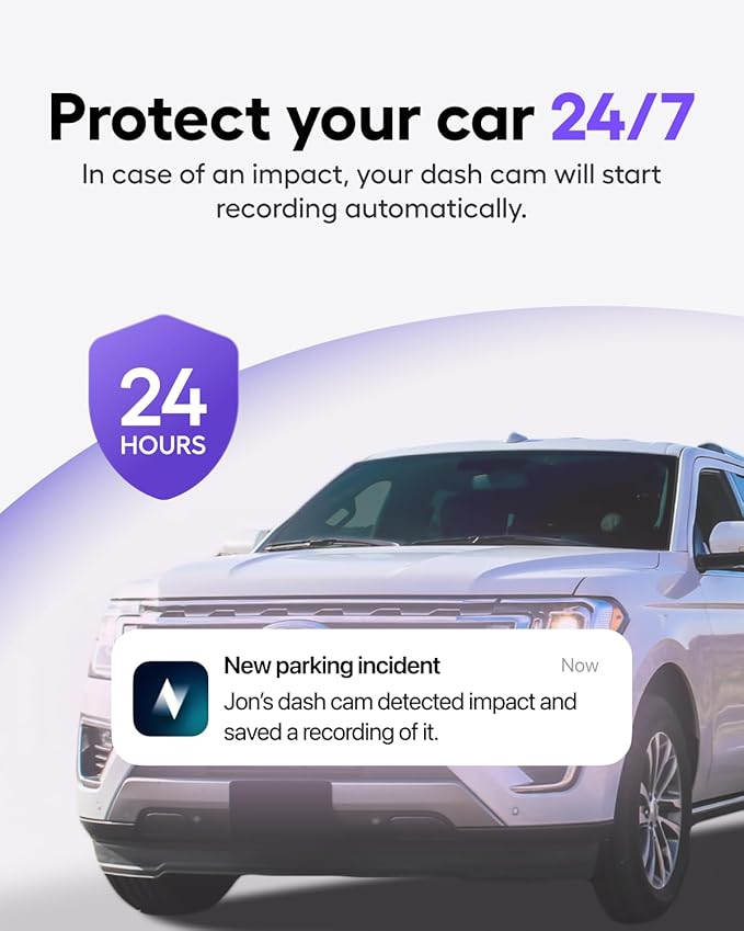 Nexar Pro Dual Dash Cam - 1 Year App Subscription Included - Unlimited Cloud Storage, Drive Recordings, Parking Mode, Night Vision, All Inside The Nexar App - WiFi HD Front Dash Cam (256 GB SD)