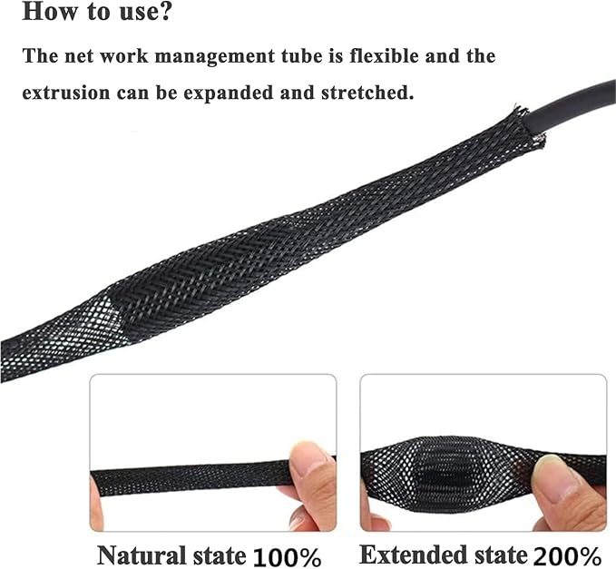 25ft - 1/8 Inch Cable Management Sleeve Protector,Wire Loom PET Expandable Wire Sleeving for Office TV Computer Home Theater Engine Bay Cord Organizer,Protect Cables from Pet Cat Dog Chewing,Black