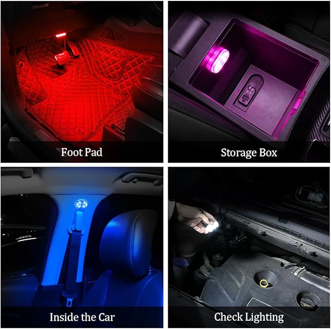 4 PCS Car Led Lights Interior,7 Colors Ambient Lighting Car Interior,USB Rechargeable Car Interior Reading Light,Portable Led Lights for Car