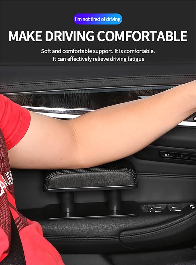 JEYODA Car Armrest Pad, Left Elbow Support, General Leather Booster Pad, Central Armrest Box, Adjustable Armrest (Grey)