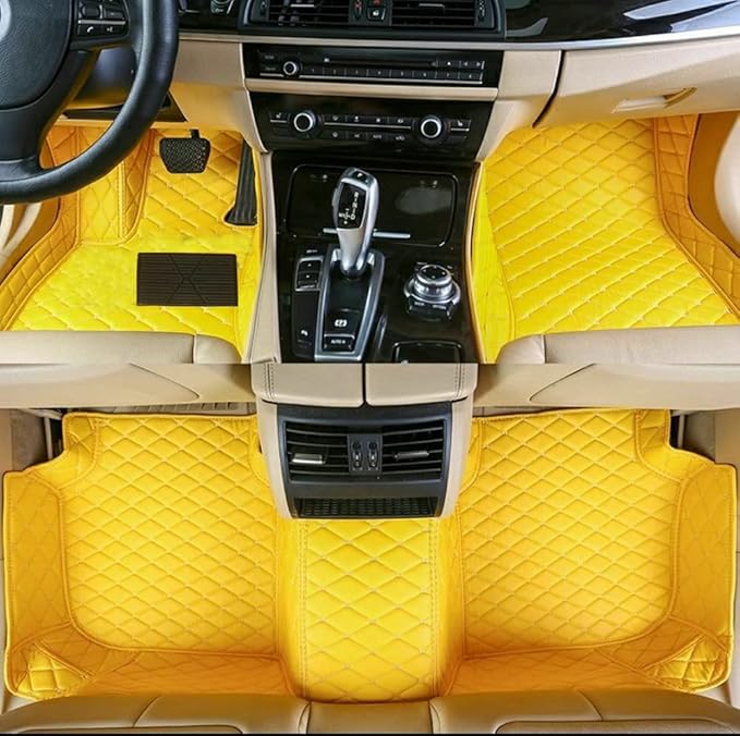 Custom Car Floor Mats Fit for 99% Sedan SUV Sports Car Full Coverage Pads Leather Floor Liners Mat Women Men (Yellow)