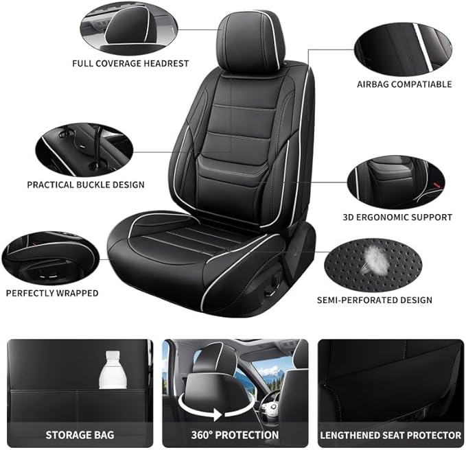 Car Seat Covers Full Set Custom Fit for Chevy Trax 2015-2026-Luxury Leather with Lumbar Support, Breathable, Waterproof, Anti-Slip, Durable, Easy to Install (Black&White,Full Set)