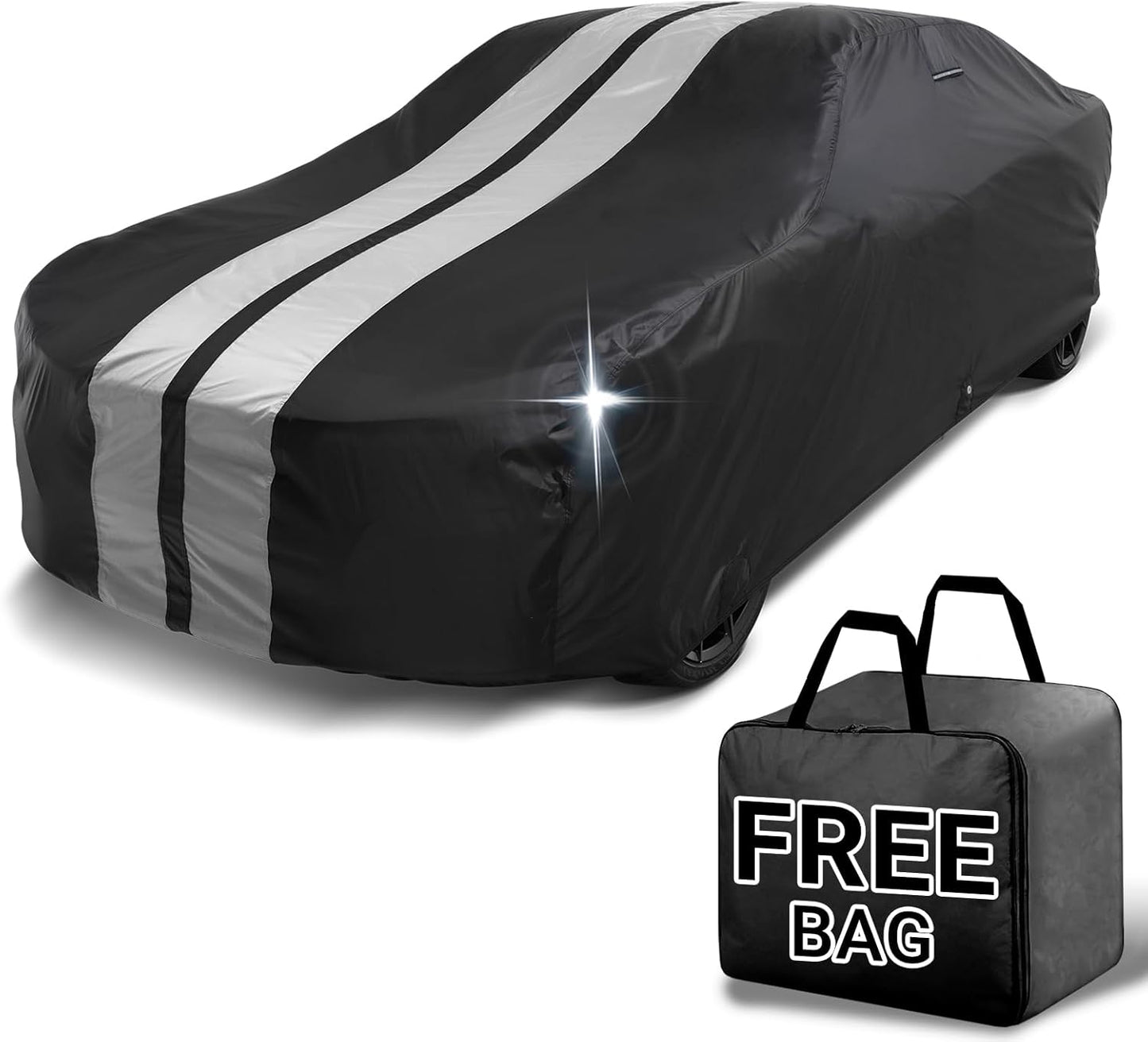 iCarCover Custom Car Cover for Chevy Nova Wagon (1962-1967) Waterproof All Weather Rain Snow UV Sun Protector Full Exterior Indoor Outdoor Car Cover (Stripe - Black/Gray)