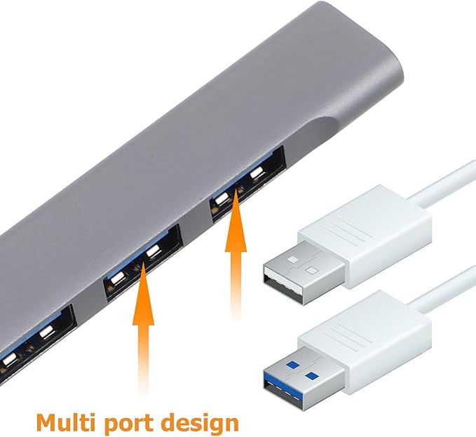 USB Hub Multi-Port Splitter for Laptop and Desktop USB Port Expander with Cable for Car and Gaming Devices Space Gray with Packaging Box